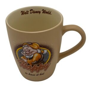 Walt Disney World Happy to Have It Hot Coffee Mug Seven Dwarfs Tan Stoneware Vtg
